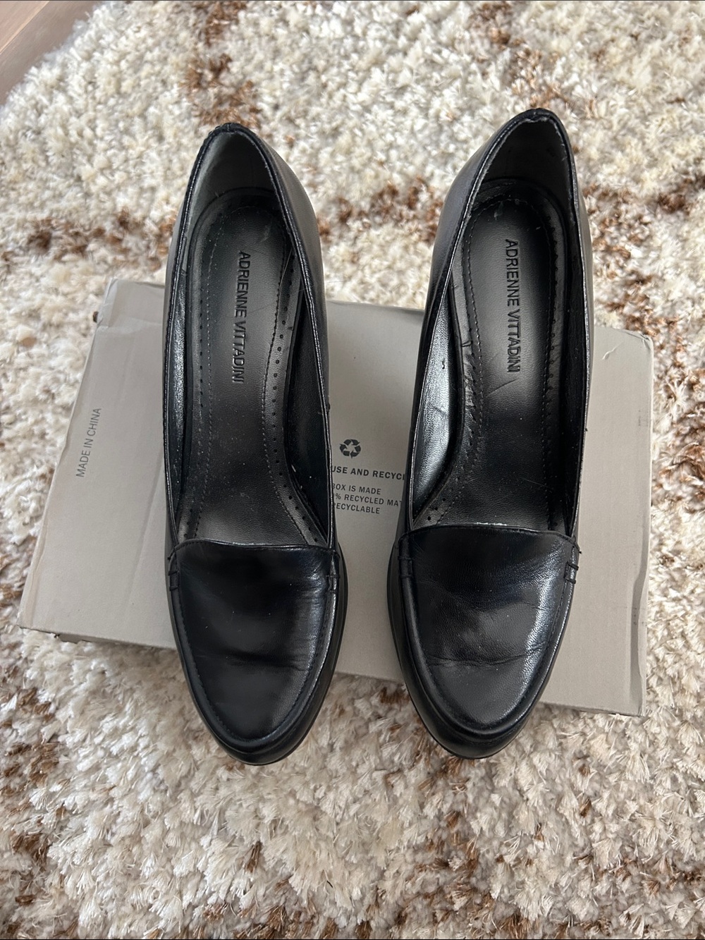 Adrienne Vittadini Black Leather Loafer-Style Flats